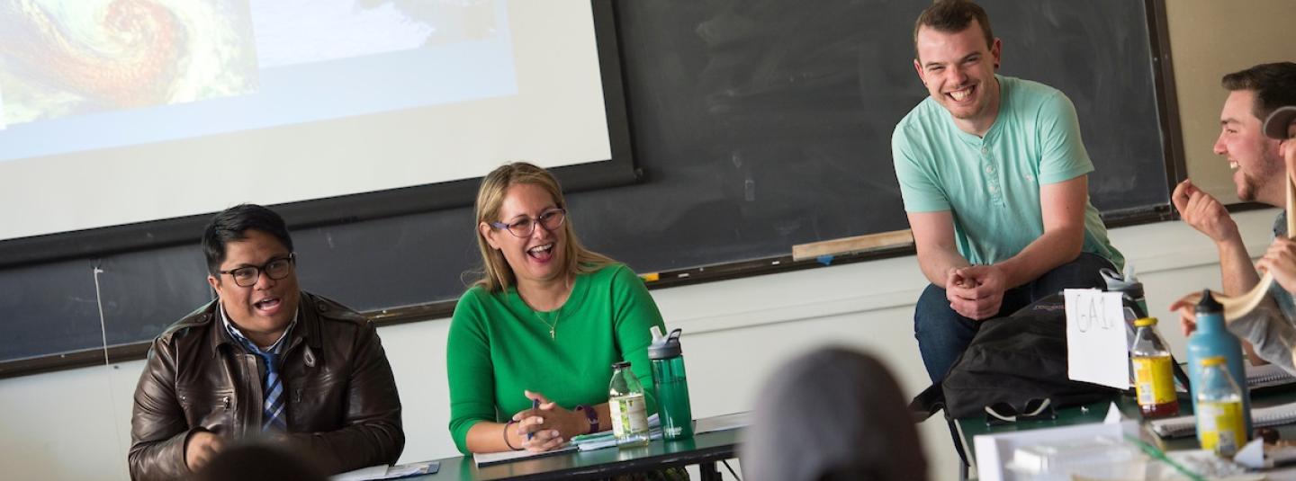 Political Science Professor Cynthia Boaz in class with students