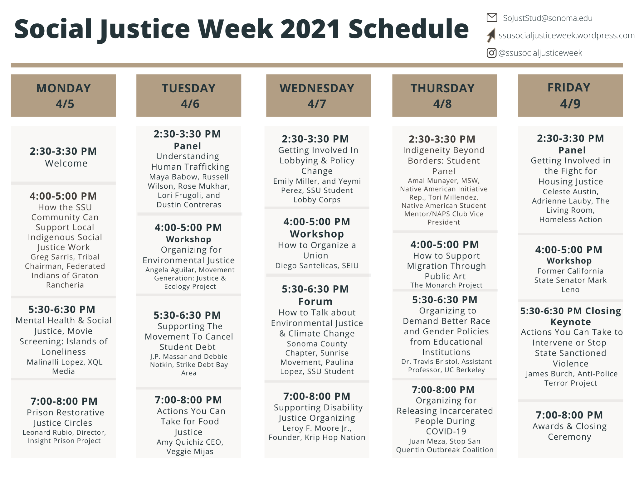 SSU Social Justice Week Schedule