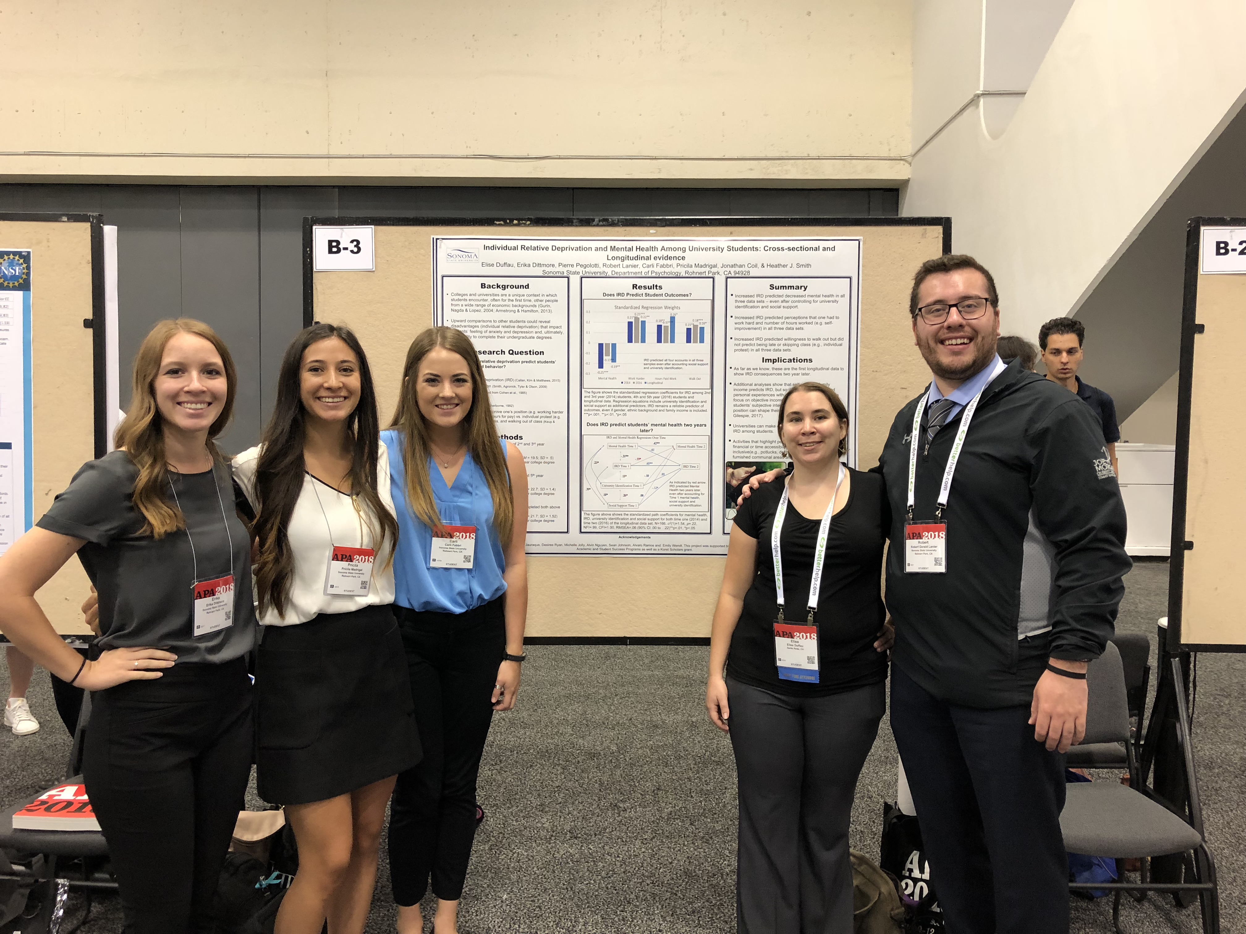 SSURI participants and SSU psychology graduates with their poster at the 2018 American Psychological Association Convention in San Francisco, CA